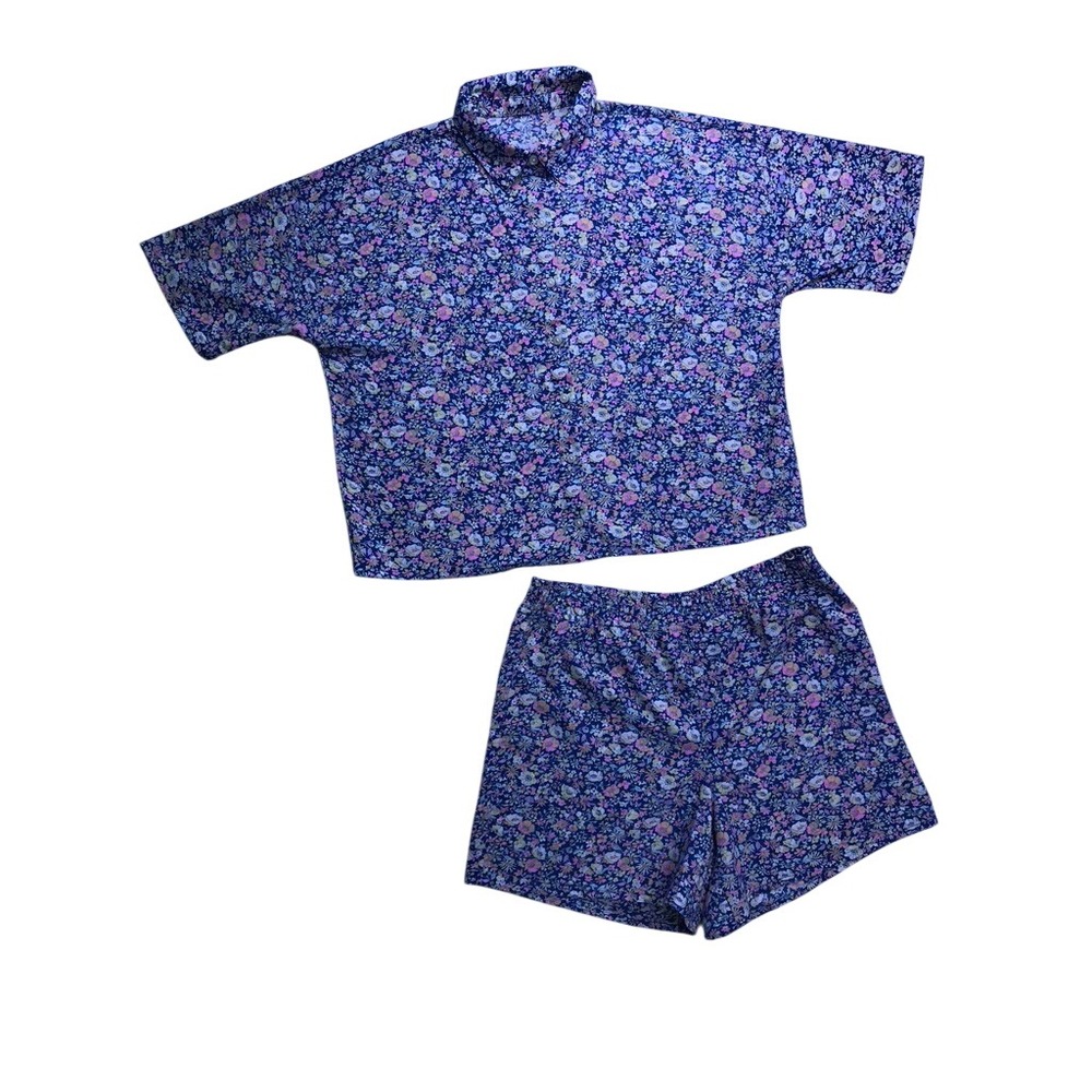 Gap Kids Pajama Set Kids 12 Plus Purple Floral Short Sleeve Button Up Sleepwear